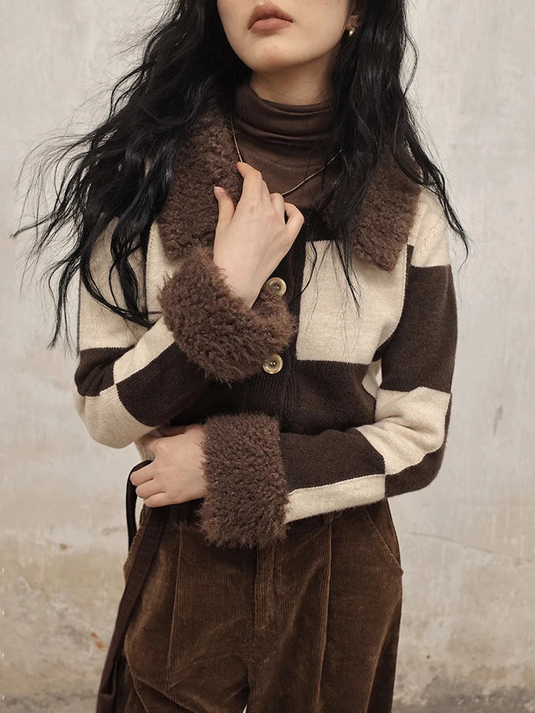 Fur Car Stripe Fur Coat For Women's Winter Lapel High-End Short Double-Sided Woolen Fashion Cardigan Thick Top Short